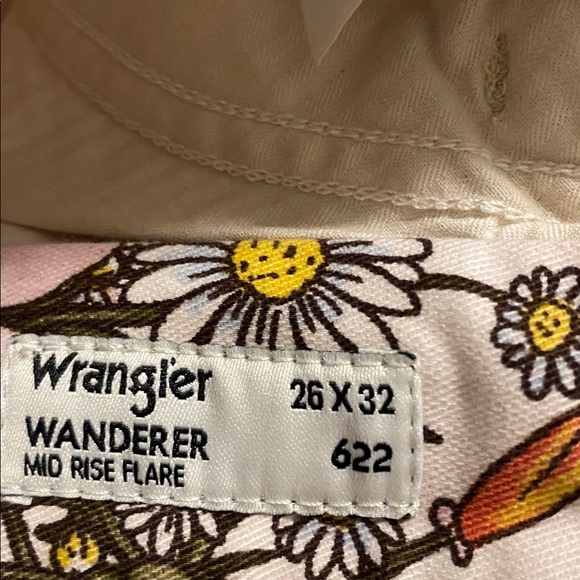Wrangler Wanderer x Free People Mid Rise Floral Retro Festival Boho Flare Sz 26 - Picture 10 of 16